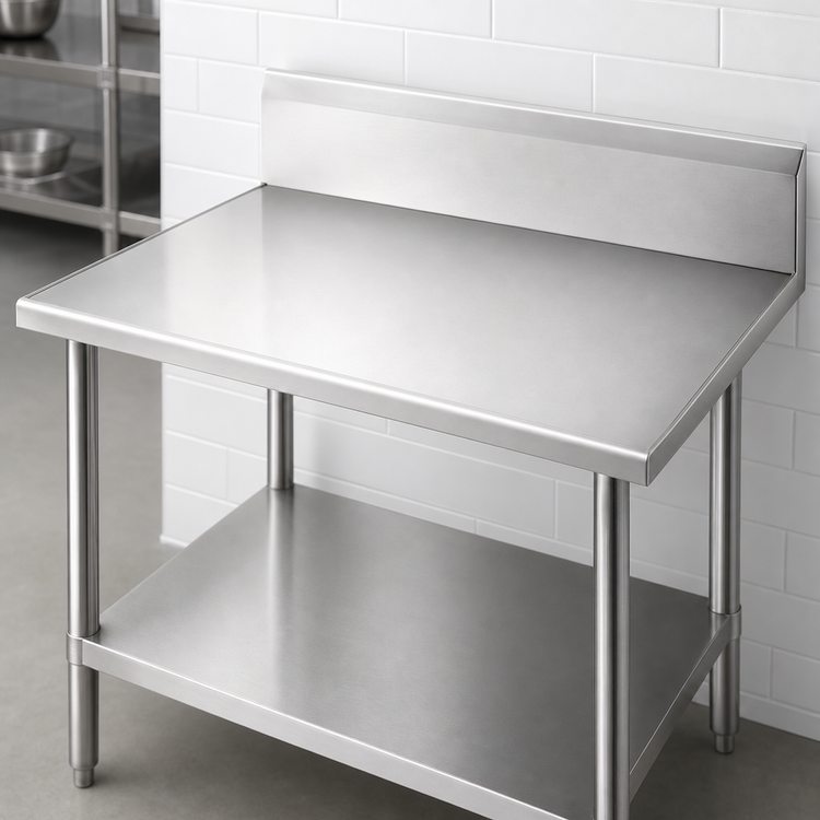 Product image #3 for Advance Tabco 30" W x 30" D Corner Stainless Steel Work Table with 10" Backsplash and Undershelf
