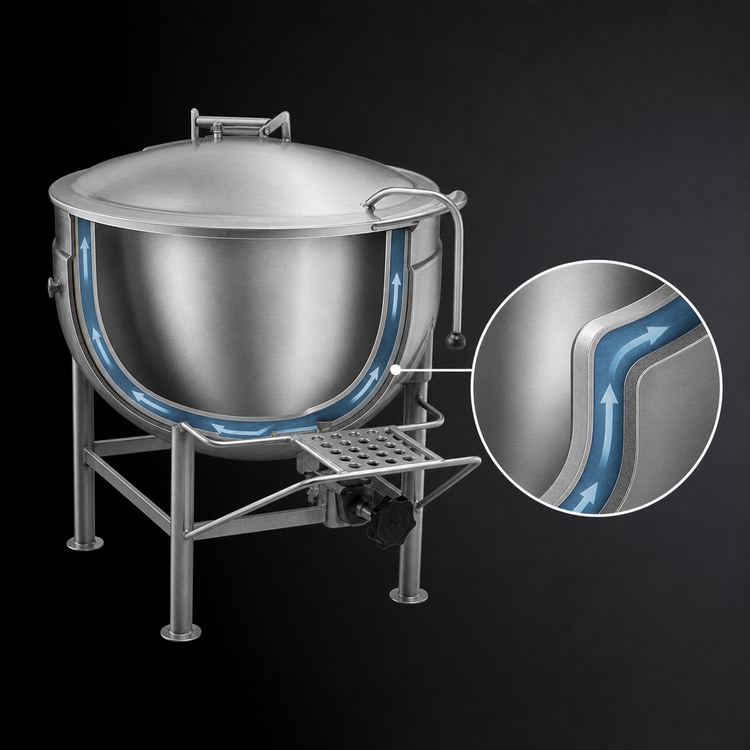 Product image #3 for Legion LS-125 125-Gallon Stationary Direct Steam Kettle with Full Jacket and 304 Stainless Steel Liner