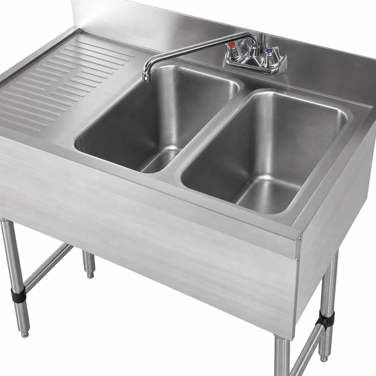 Product image #3 for Advance Tabco Special Value Series 36-Inch 2-Compartment Stainless Steel Bar Sink Unit with Left Drainboard and Splash-Mount Faucet