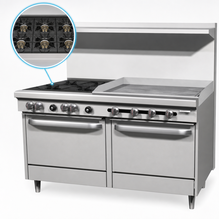 Product image #3 for Southbend S-Series 60-Inch Commercial Gas Range with 6 Open Burners, 24-Inch Thermostatic Griddle, and 2 Convection Ovens