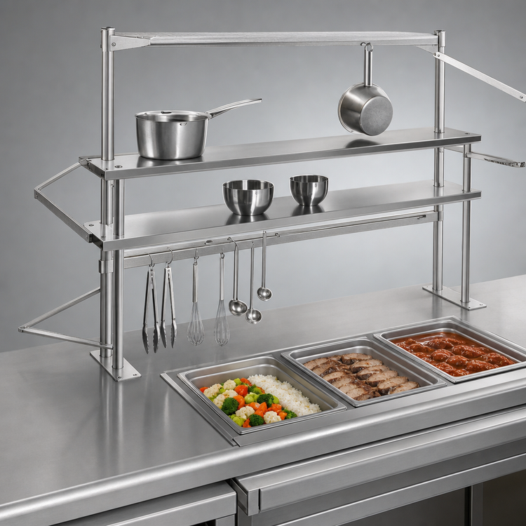 Product image #3 for Flex-Master 30-Inch Stainless Steel Table-Mount Overshelf Posts for Hot Food Tables