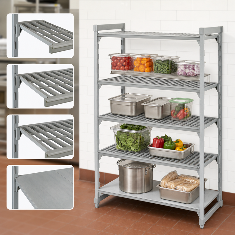 Product image #4 for Cambro Camshelving Premium Stationary 4-Tier Starter Unit, 21 x 60 x 84 Inches, Vented and Solid, Speckled Gray