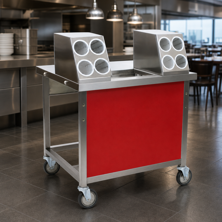 Product image #3 for Director's Choice DCS2-TSU 36" Mobile Tray & Silverware Utility Station with Holly Berry Red Laminate Panel