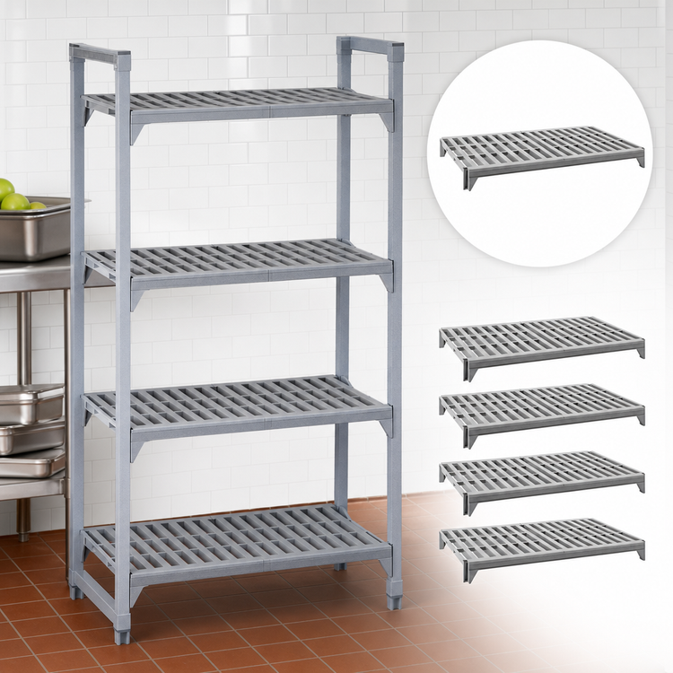 Product image #4 for Cambro Camshelving Premium 18-Inch x 48-Inch 4-Shelf Vented Shelf Kit, Speckled Gray