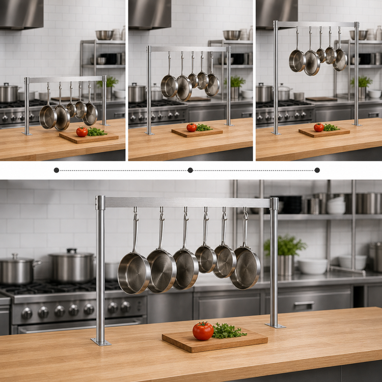 Product image #4 for 36-Inch Adjustable Table-Mount Pot Rack with Straight Bar and Double-Pronged Hooks