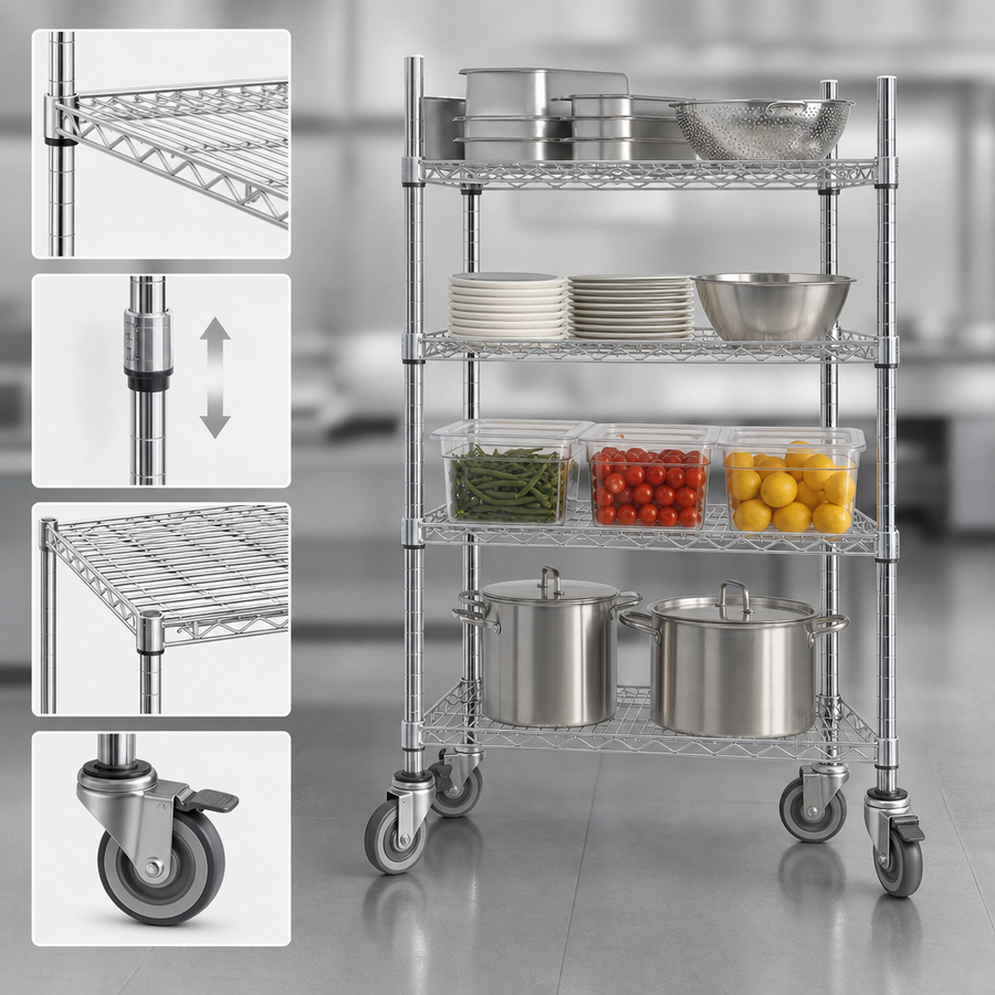 Four Adjustable Chrome Wire Shelves
