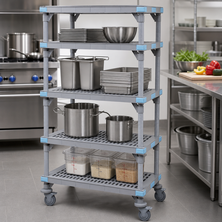 Product image #3 for Quantum Millenia 4-Shelf Mobile Polymer Shelving Starter Unit, 42W x 24D x 62H