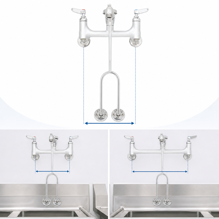 Product image #3 for T&S Brass B-0655-BSTR 8-Inch Wall Mount Service Sink Faucet with Vacuum Breaker, Built-In Stops, Rough Chrome Finish