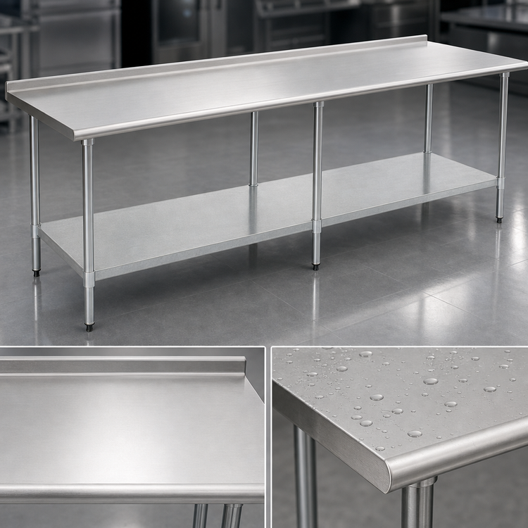 Product image #3 for Eagle Group Deluxe Series 108"W x 36"D Stainless Steel Work Table with Rear Upturn and Adjustable Undershelf