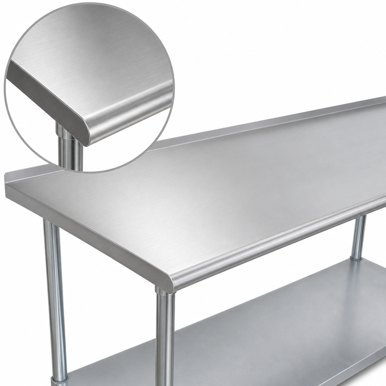 Product image #3 for Advance Tabco 108-Inch x 36-Inch 16-Gauge 430 Stainless Steel Work Table with 1-1/2-Inch Rear Up-Turn and Adjustable Undershelf