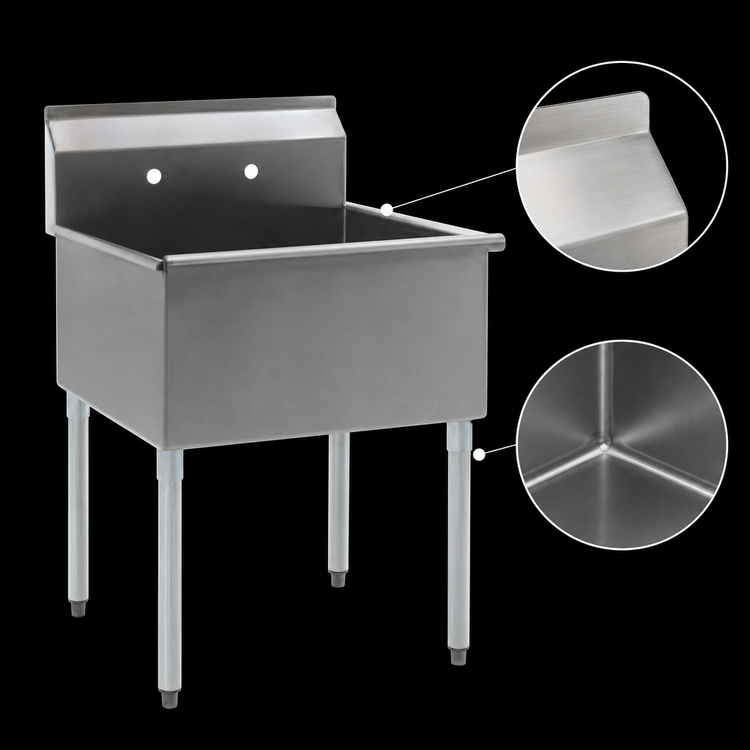Product image #3 for Eagle Group Square Corner One-Compartment Utility Sink with 36 x 24 Inch Bowl, 16 Gauge 430 Stainless Steel, 8 Inch Backsplash