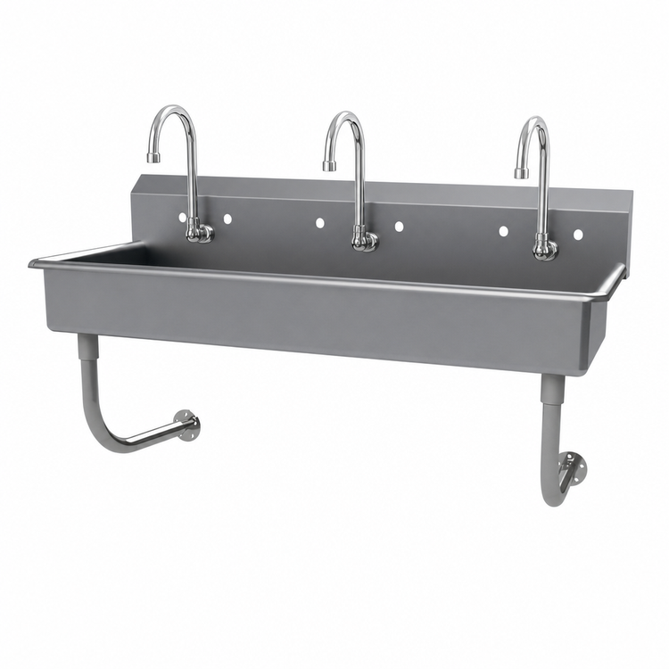 Product image #3 for Advance Tabco 60-Inch Wall-Mounted Multiwash ADA Hand Sink with 3 Gooseneck Faucets
