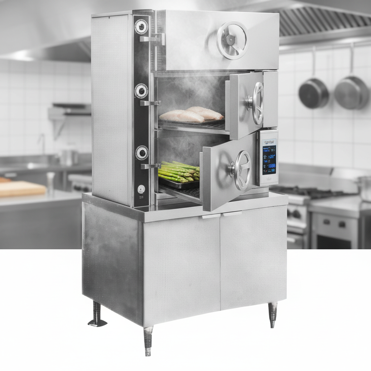 Product image #2 for Crown SC-3 Three Compartment Steam Coil Pressure Steamer with Cabinet Base