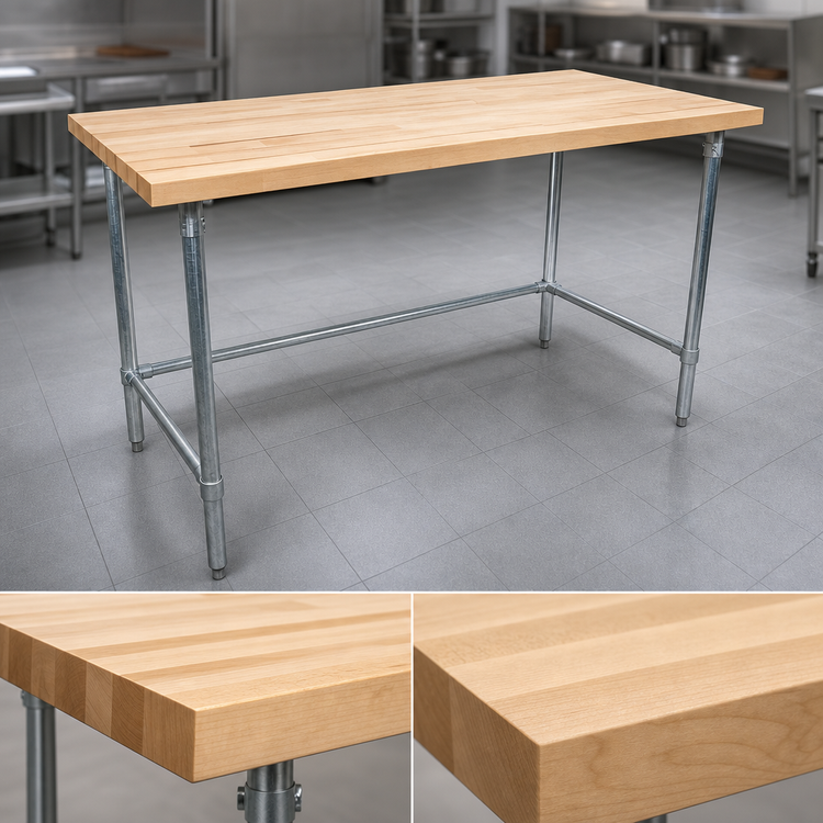Product image #3 for BK Resources 72" x 36" Hard Maple Top Work Table with Galvanized Open Base