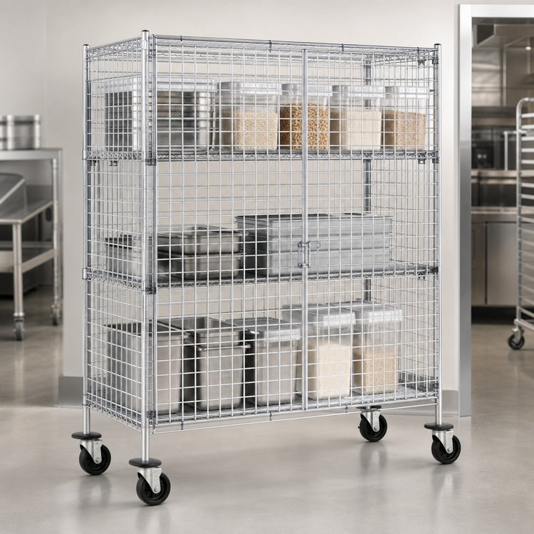 Product image #3 for Metro Super Erecta Mobile Chrome-Plated Wire Security Cage with Casters, 65W x 33-1/2D x 68-1/2H Inches