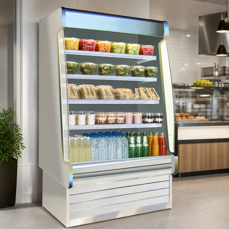 Product image #3 for Howard-McCray 35E Series 51-Inch Multi-Purpose Open Merchandiser with Self-Contained Refrigeration and 4 Rows of Lit Shelves