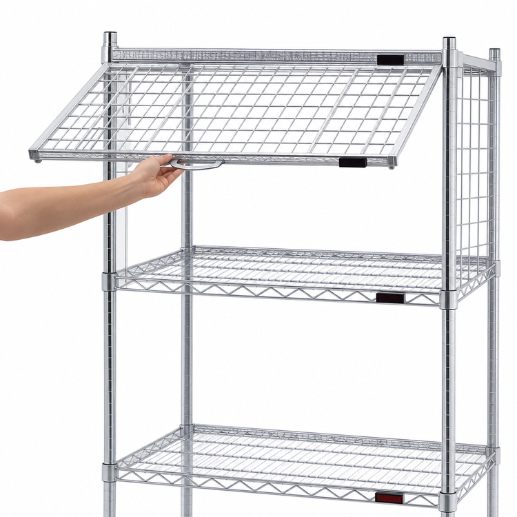 Product image #3 for Eagle Group 60"W x 24"D Chrome Flip-Up Door Security Enclosure Kit for Wire Shelving