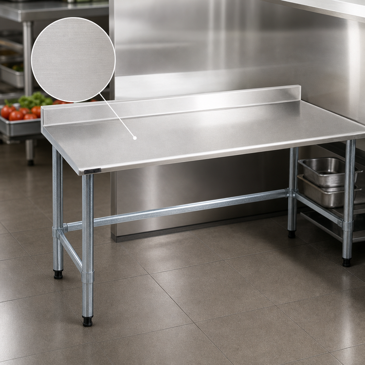Product image #3 for Eagle Budget Series 30 x 30 Inch Corner Work Table with 4-1/2 Inch Backsplash, 430 Stainless Steel Top and Galvanized Base
