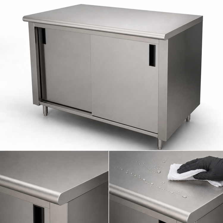 Product image #3 for Advance Tabco Enclosed Stainless Steel Work Table with Cabinet Base and Sliding Doors, 144 x 30 Inches