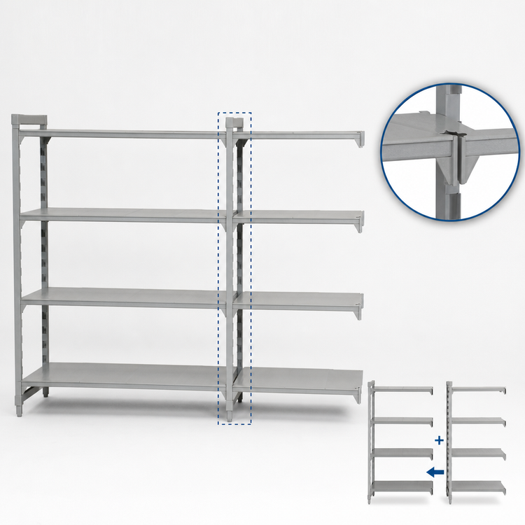 Product image #4 for Cambro Camshelving Premium Stationary 4-Tier Solid Add-On Shelving Unit, 24 x 36 x 72 Inches, Speckled Gray
