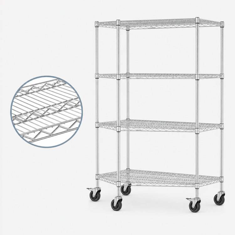 Product image #3 for Metro Super Erecta Chrome Wire Stem Caster Cart, 4 Shelves, 48 x 24 x 69 Inches, 600 lb Capacity
