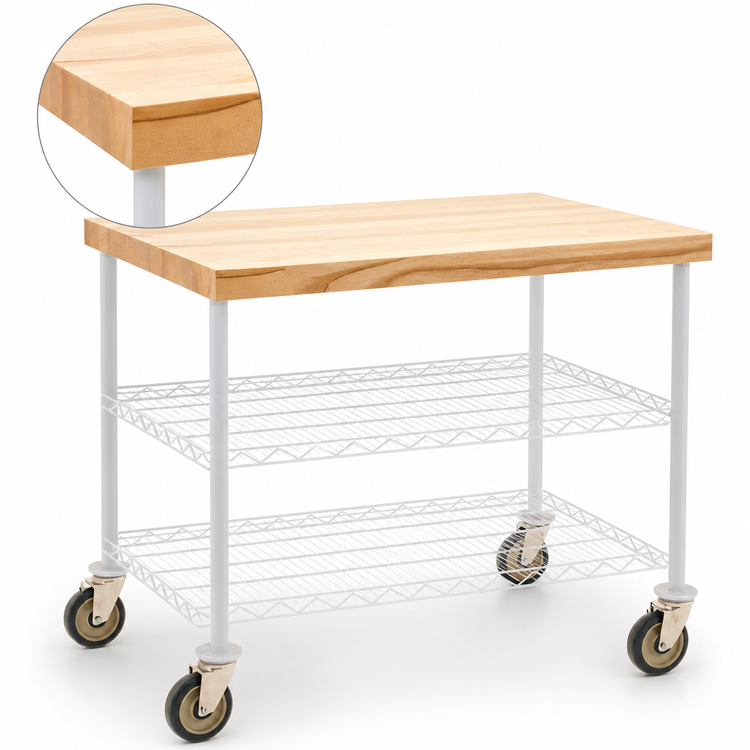 Product image #3 for 3-Tier Maple Top Demo Cart with 2 Wire Shelves, 48 x 24 x 34 Inches, White Epoxy Finish