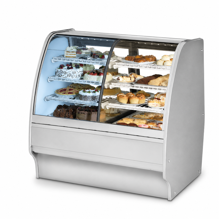 Product image #3 for True Mfg. Specialty Display Dual Zone Dry/Refrigerated Curved Glass Merchandiser, 48-1/4 Inch, Self-Contained, Stainless Steel