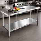 Thumbnail image #3 for Duke Manufacturing 316S-30144 Stainless Steel Work Table, 144"W x 30"D, Open Base with Undershelf, Flat Top