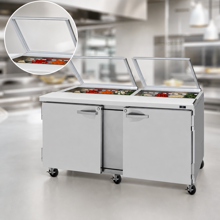 Product image #3 for Turbo Air PRO Series 72-5/8 Inch Two-Section Sandwich/Salad Prep Table with Glass Lid, 18-Pan Capacity