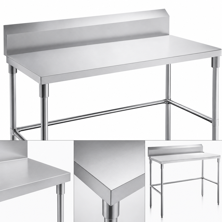 Product image #3 for Sapphire 48 Inch x 24 Inch x 35 Inch 18-Gauge 430 Stainless Steel Open Base Work Table with 5 Inch Backsplash