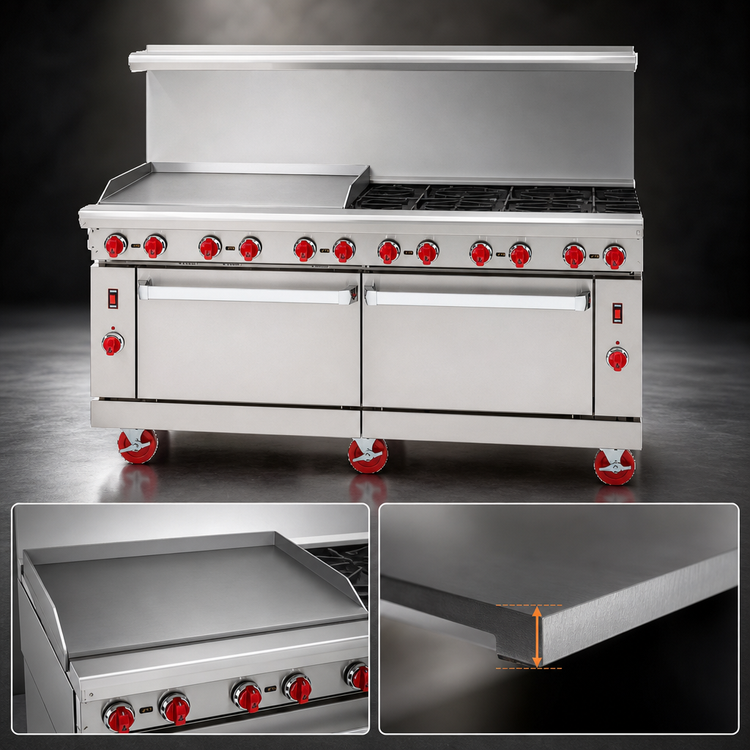 Product image #3 for American Range Green Flame 72-Inch Gas Combo Range with 48-Inch Griddle, 4 Open Burners, and 2 Convection Ovens