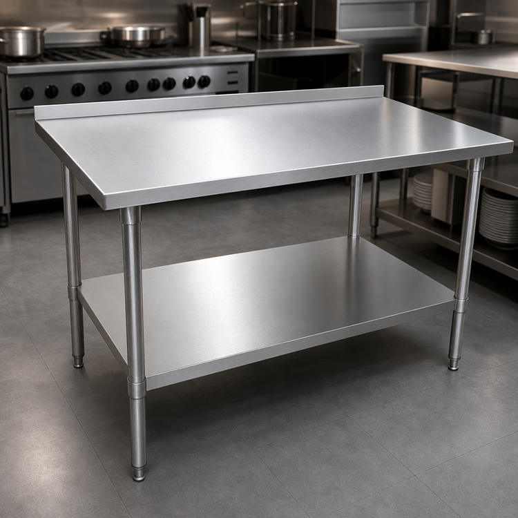 Product image #3 for John Boos Stallion 48-Inch x 30-Inch 16-Gauge 300 Series Stainless Steel Work Table with 1-1/2-Inch Rear Up-Turn and Adjustable Undershelf