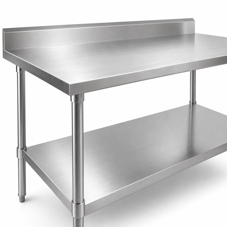 Product image #3 for John Boos Stallion 72-Inch x 30-Inch 16-Gauge Stainless Steel Top Work Table with 5-Inch Backsplash and Galvanized Undershelf