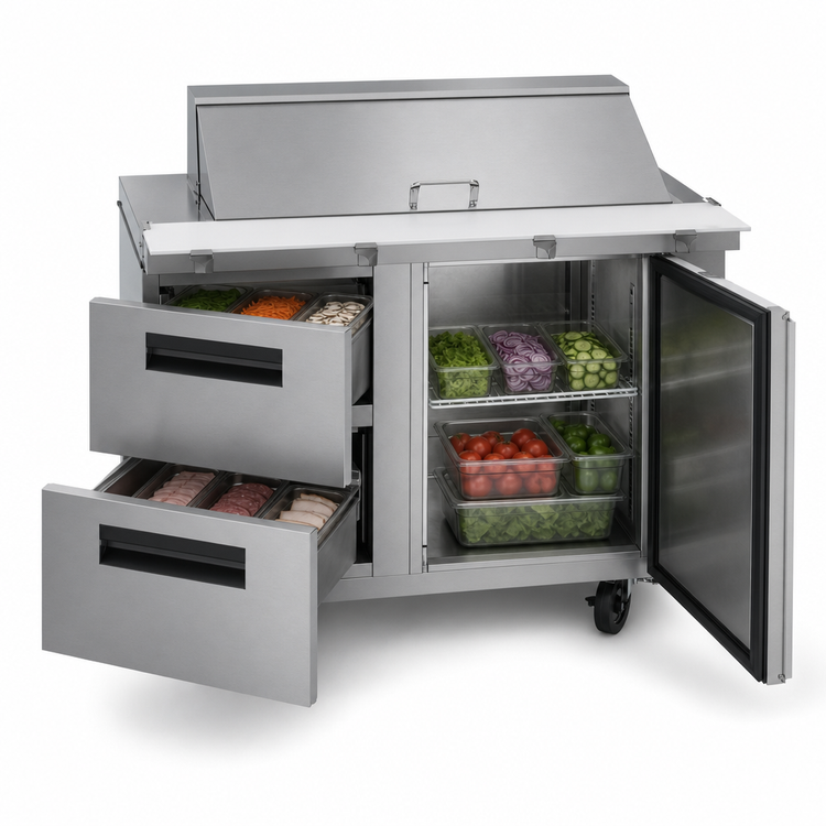 Product image #3 for Hoshizaki Steelheart SR48B-18MD2 48-Inch Two-Section Mega Top Prep Refrigerator with 1 Door and 2 Drawers