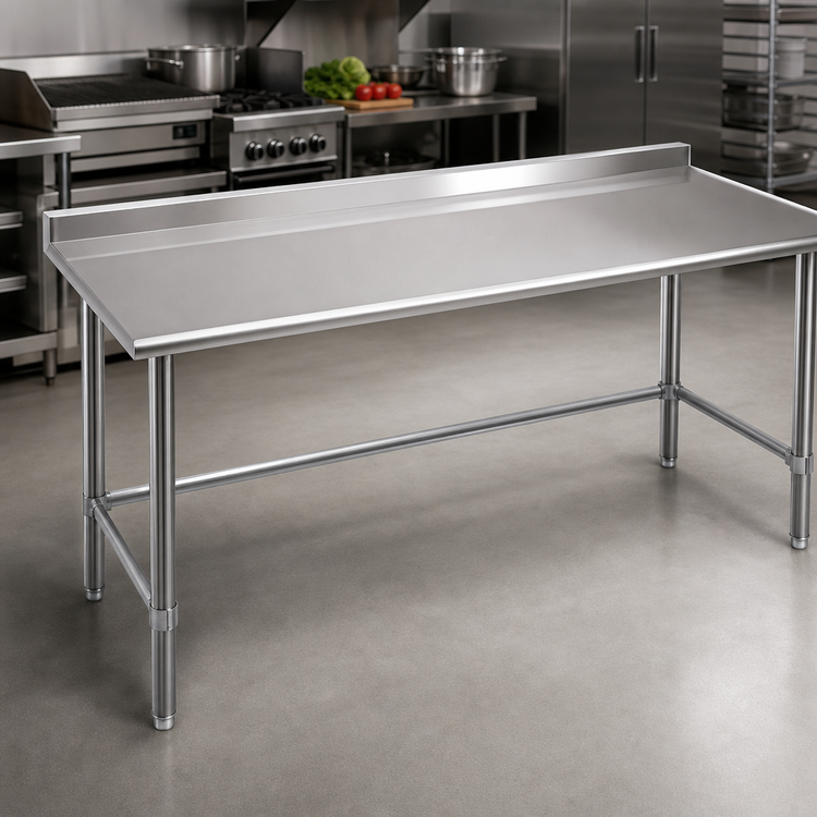 Product image #3 for Eagle Spec-Master 144" x 24" 14 Gauge 300 Series Stainless Steel Work Table with 1-1/2" Rear Upturn and Galvanized Tubular Base