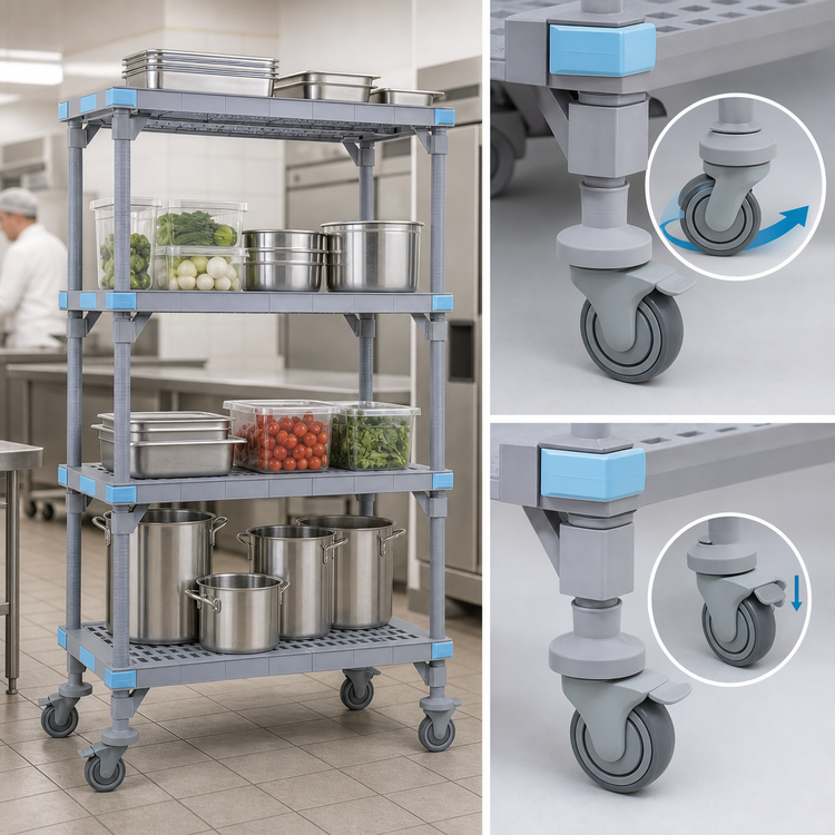 Product image #3 for Millenia 72-Inch Mobile Polymer Shelving Starter Unit with 4 Open Grid Shelves, Gray