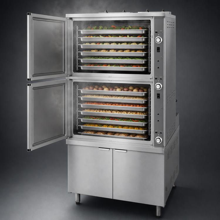 Product image #3 for Crown GCX-16 Two Compartment Full-Size Gas Convection Steamer with 36" Cabinet Base