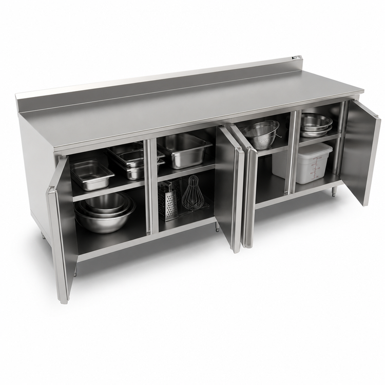 Product image #3 for John Boos 120" x 30" Enclosed Stainless Steel Work Table with Cabinet Base and Hinged Doors
