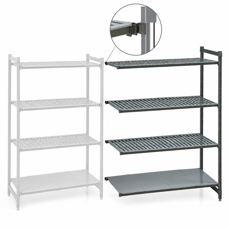 Product image #3 for Cambro Camshelving Basics Plus 4-Tier Polymer Shelving Add-On Unit, 21 x 48 x 84 Inches, Brushed Graphite