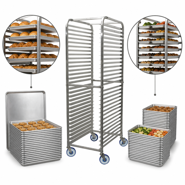 Product image #3 for Winco Mobile Aluminum Sheet Pan Rack, 30 Full-Size / 60 Half-Size Pan Capacity