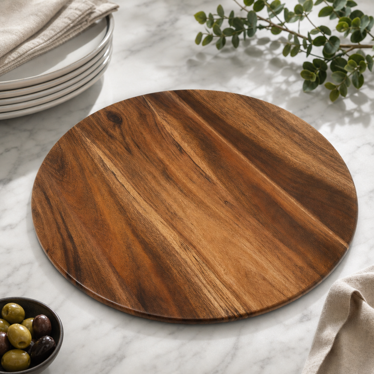 Product image #3 for Naturals 21-1/2 Inch Round Acacia-Pattern Melamine Serving Board