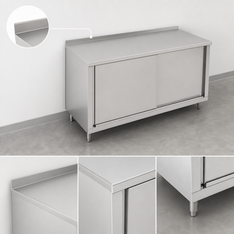 Product image #3 for John Boos Stainless Steel Cabinet Base Work Table with Sliding Doors, 72 x 24 Inches, 1-1/2 Inch Rear Riser