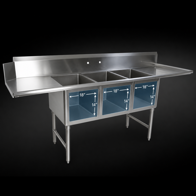 Product image #3 for John Boos Straight 3-Compartment Dishtable/Pot Sink with 2 Drainboards, Left-Side Dish Machine Attachment