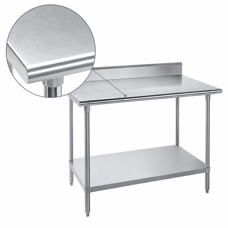Product image #3 for Advance Tabco 30" x 24" 304 Stainless Steel Work Table with 5" Backsplash, Adjustable Undershelf and Galvanized Legs