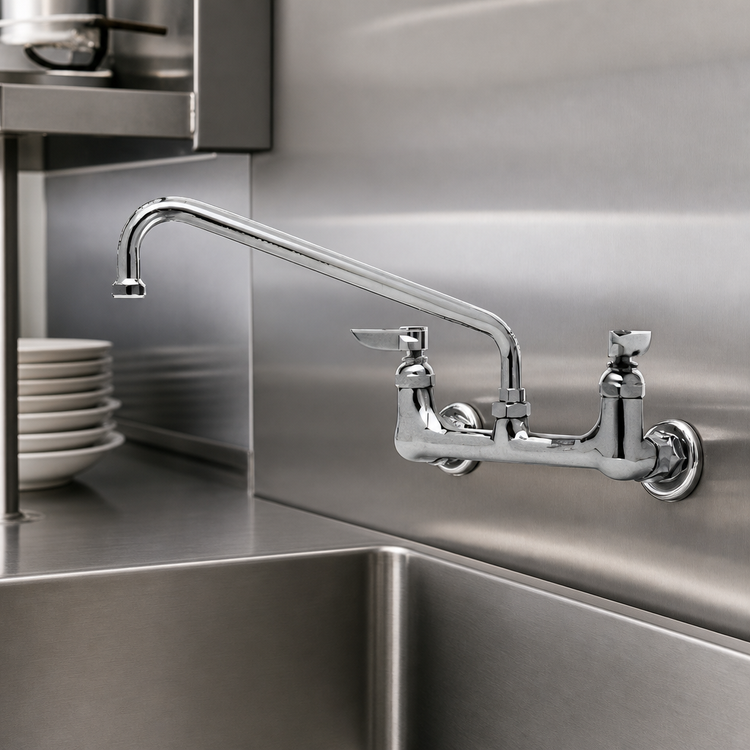 Product image #3 for T&S Brass B-0231-M 8-Inch Wall-Mount Mixing Faucet with 12-Inch Swing Nozzle