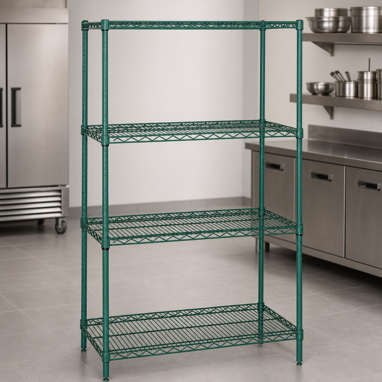 Product image #3 for Quantum Stationary 4-Shelf Wire Shelving Starter Kit, 48 x 36 x 74 Inches, Green Epoxy Antimicrobial Finish