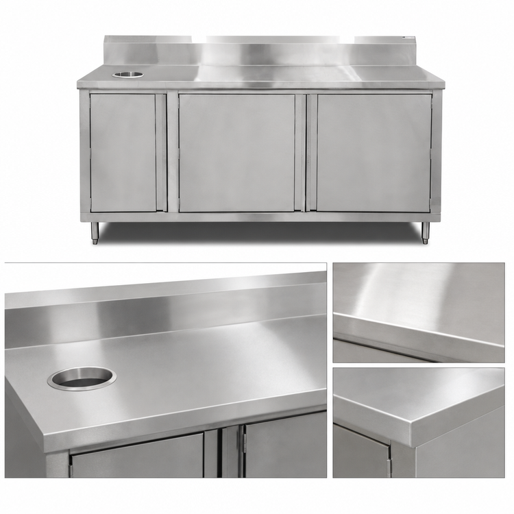 Product image #3 for John Boos 60" x 36" Stainless Steel Beverage Unit Cabinet Base with Hinged Doors, 5" Backsplash, and Left Trash Chute