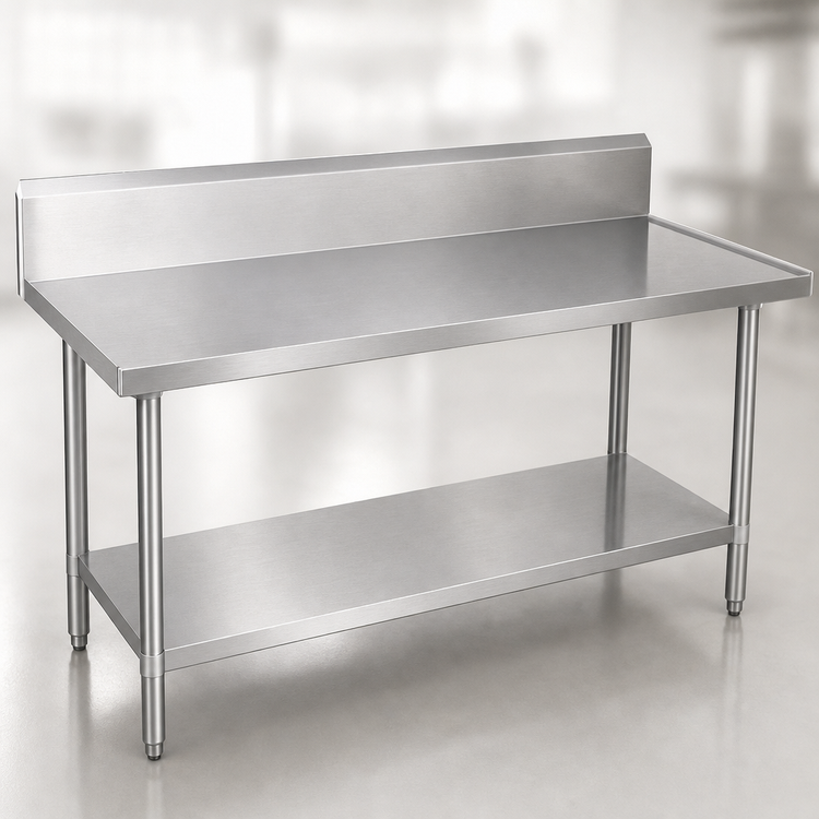 Product image #3 for Duke 144-Inch x 36-Inch Stainless Steel Work Table with 10-Inch Marine Edge Riser and Galvanized Undershelf