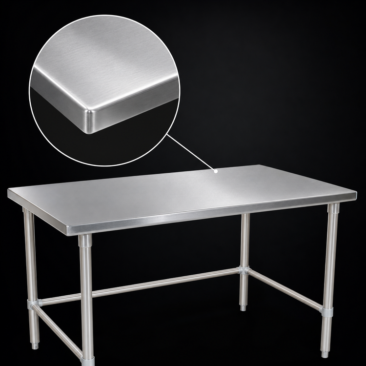 Product image #3 for John Boos Stallion 120-Inch x 36-Inch 14-Gauge 300-Series Stainless Steel Flat Top Work Table with Stallion Safety Edge