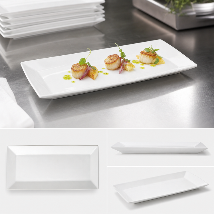 Product image #3 for Winco Royalsquare White Rectangular Porcelain Platter, 12 x 4 x 3/4 Inches